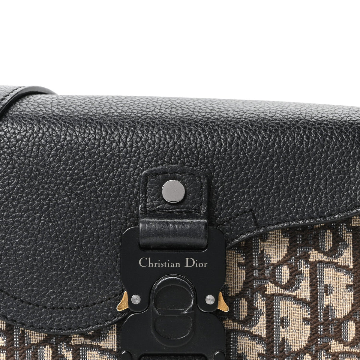 Grained Calfskin Oblique Mini Saddle Messenger Bag With Flap Beige Black wholesalehk.shop