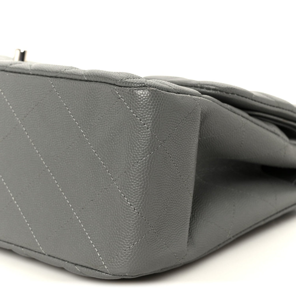 Caviar Quilted Jumbo Double Flap Grey wholesalehk.shop