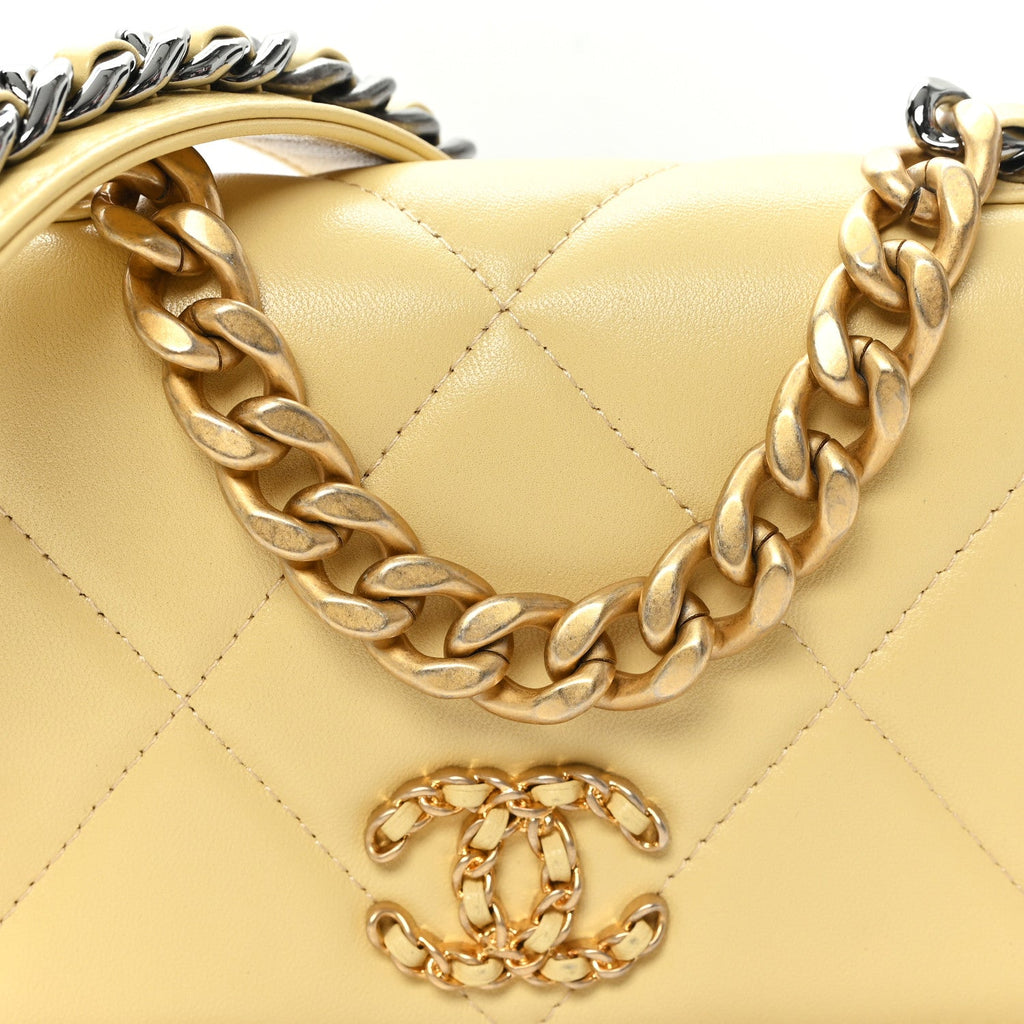 Lambskin Quilted Chanel 19 Wallet On Chain WOC Yellow wholesalehk.shop