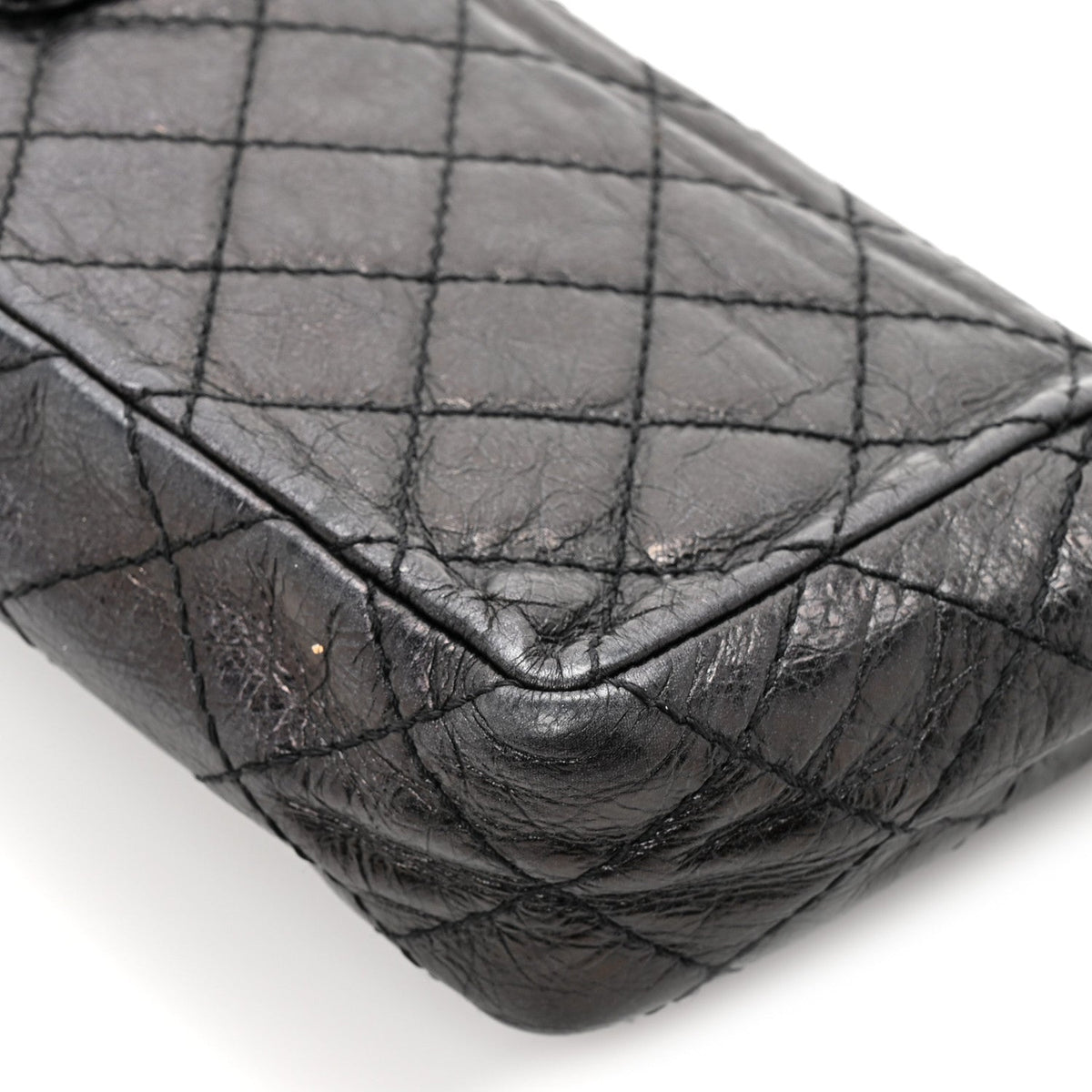 Glazed Calfskin Quilted Reissue Double Flap Clutch Black wholesalehk.shop