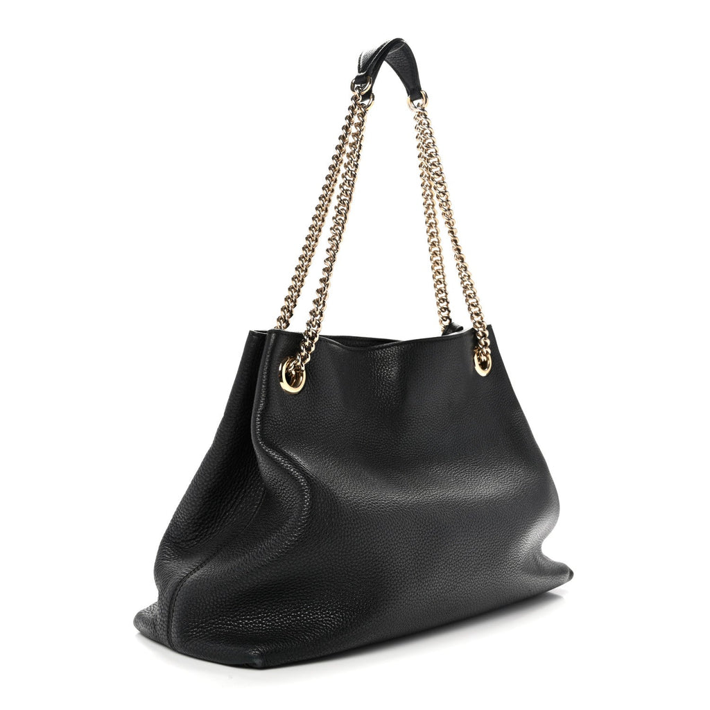 Pebbled Calfskin Medium Soho Chain Shoulder Bag Black wholesalehk.shop