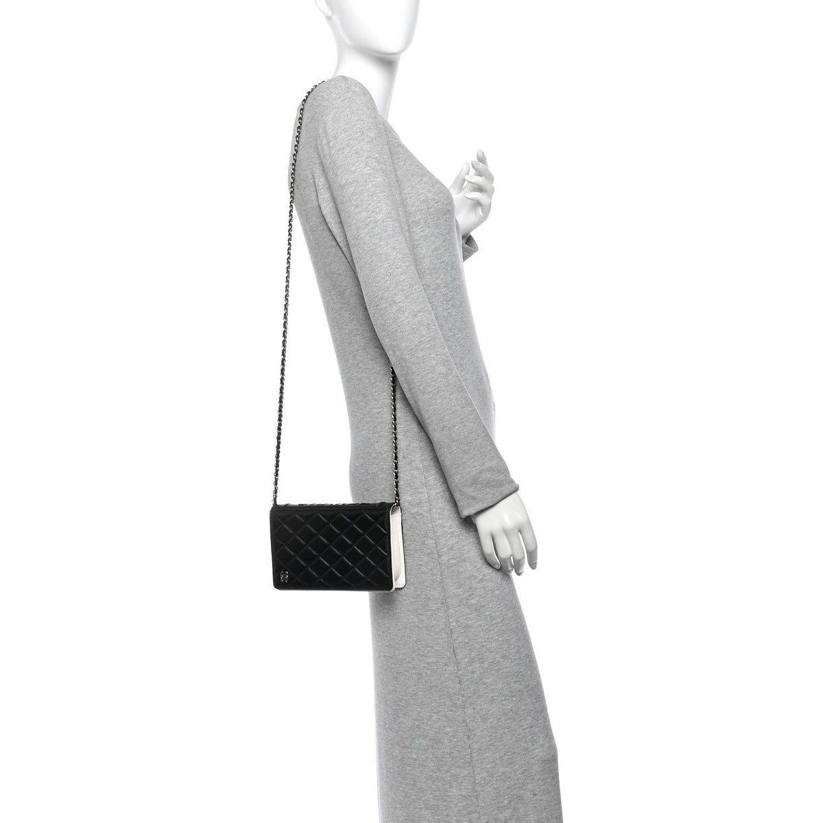 Lambskin Quilted Book Wallet On Chain WOC Black wholesalehk.shop