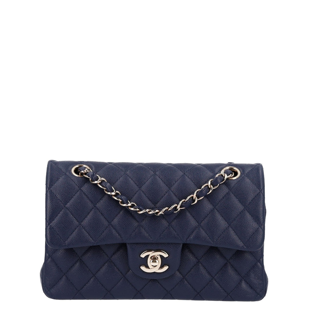 Caviar Quilted Small Double Flap Navy wholesalehk.shop