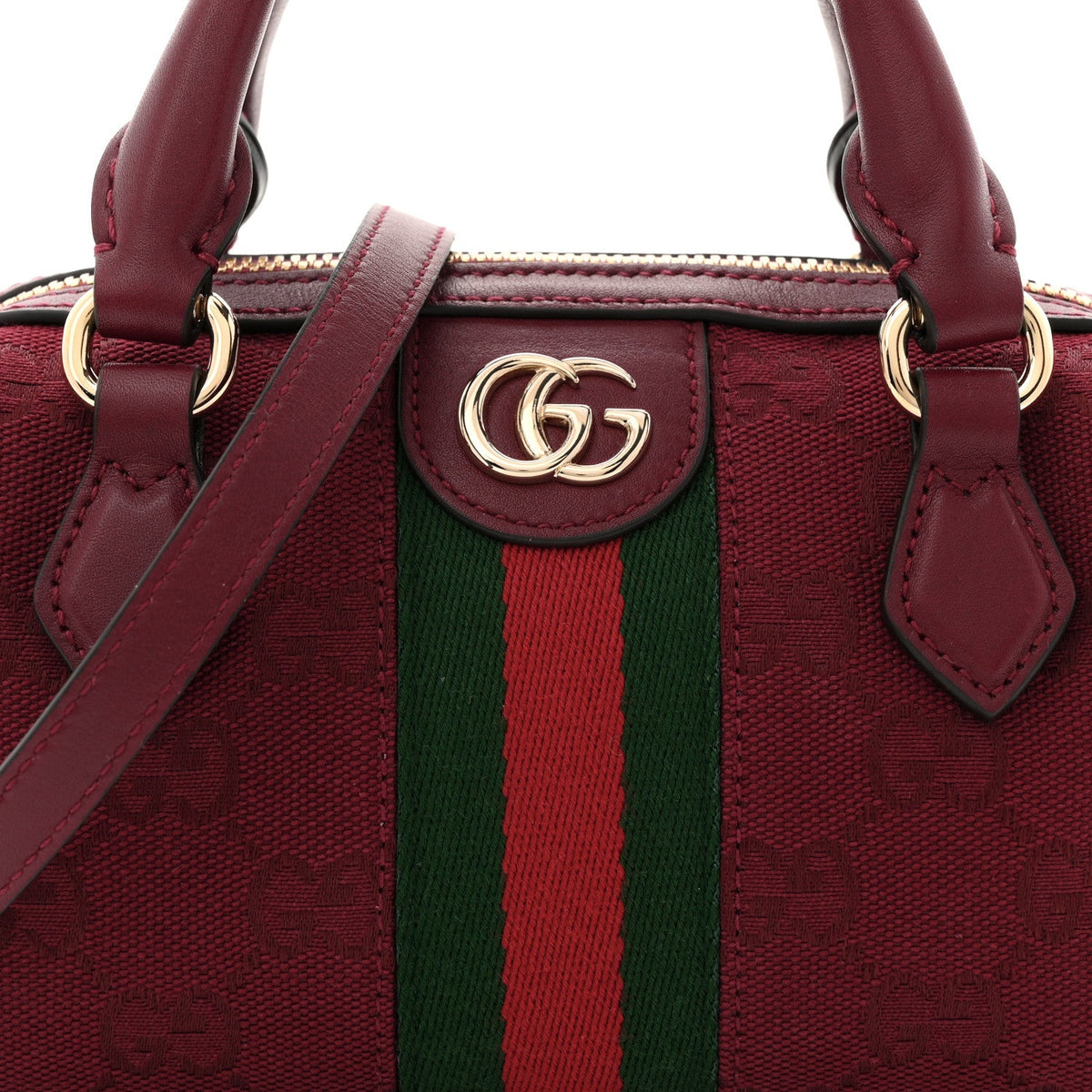GG Supreme Monogram Textured Dollar Calfskin Web Super Mini Ophidia Top Handle Bowler Bag Rosso Ancora wholesalehk.shop