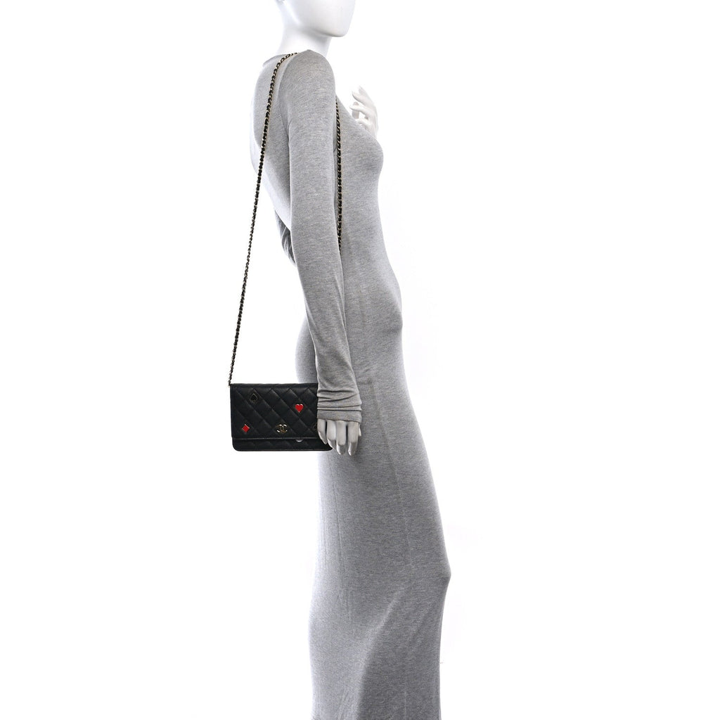 Caviar Quilted Enamel Coco Casino Wallet On Chain WOC Black wholesalehk.shop