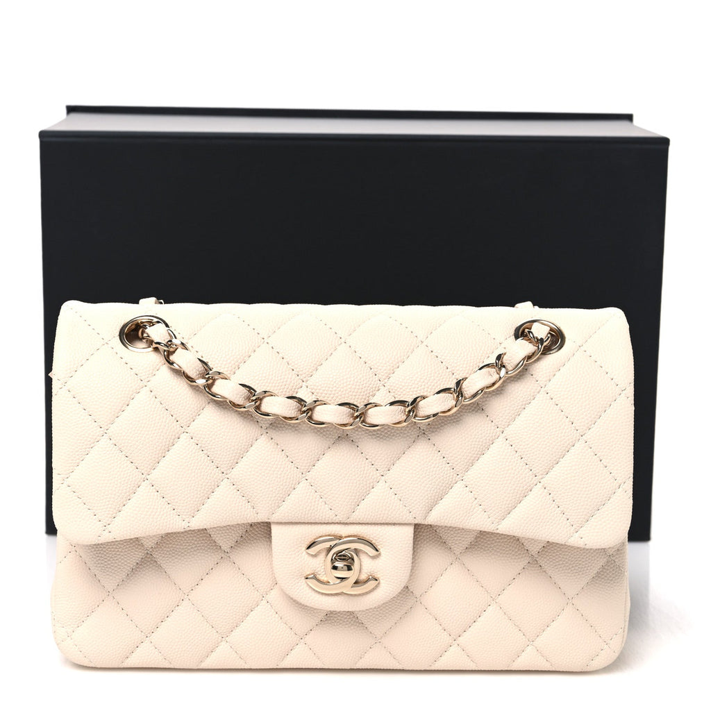 Caviar Quilted Small Double Flap Light Beige wholesalehk.shop