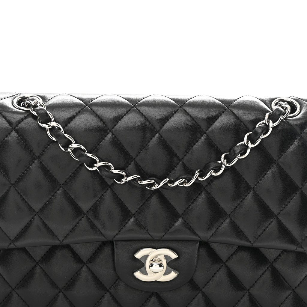 Lambskin Quilted Medium Double Flap Black wholesalehk.shop
