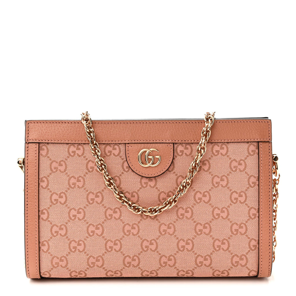 Monogram Textured Dollar Calfskin Small Ophidia Chain Shoulder Bag Cloche Rose Pink wholesalehk.shop