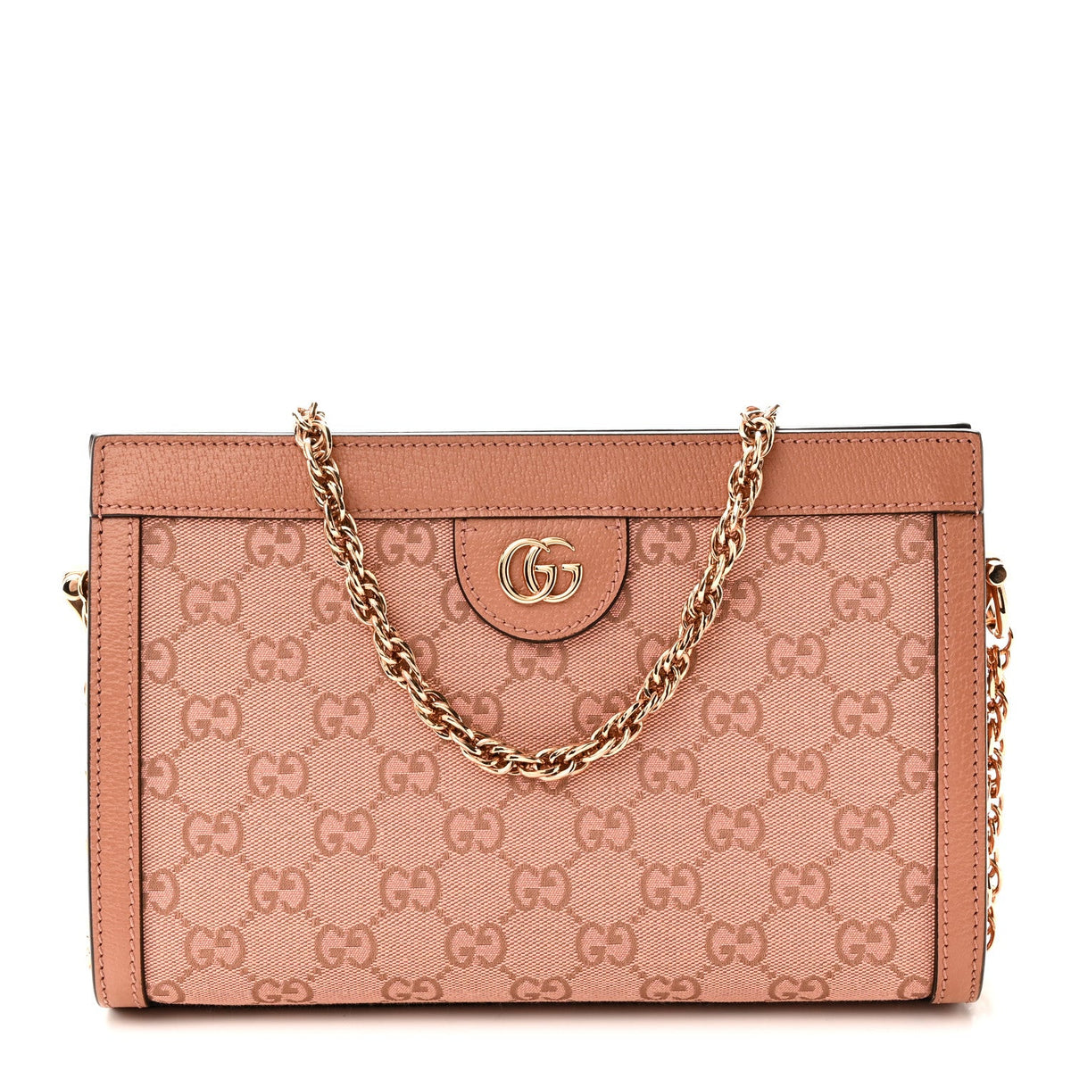 Monogram Textured Dollar Calfskin Small Ophidia Chain Shoulder Bag Cloche Rose Pink wholesalehk.shop