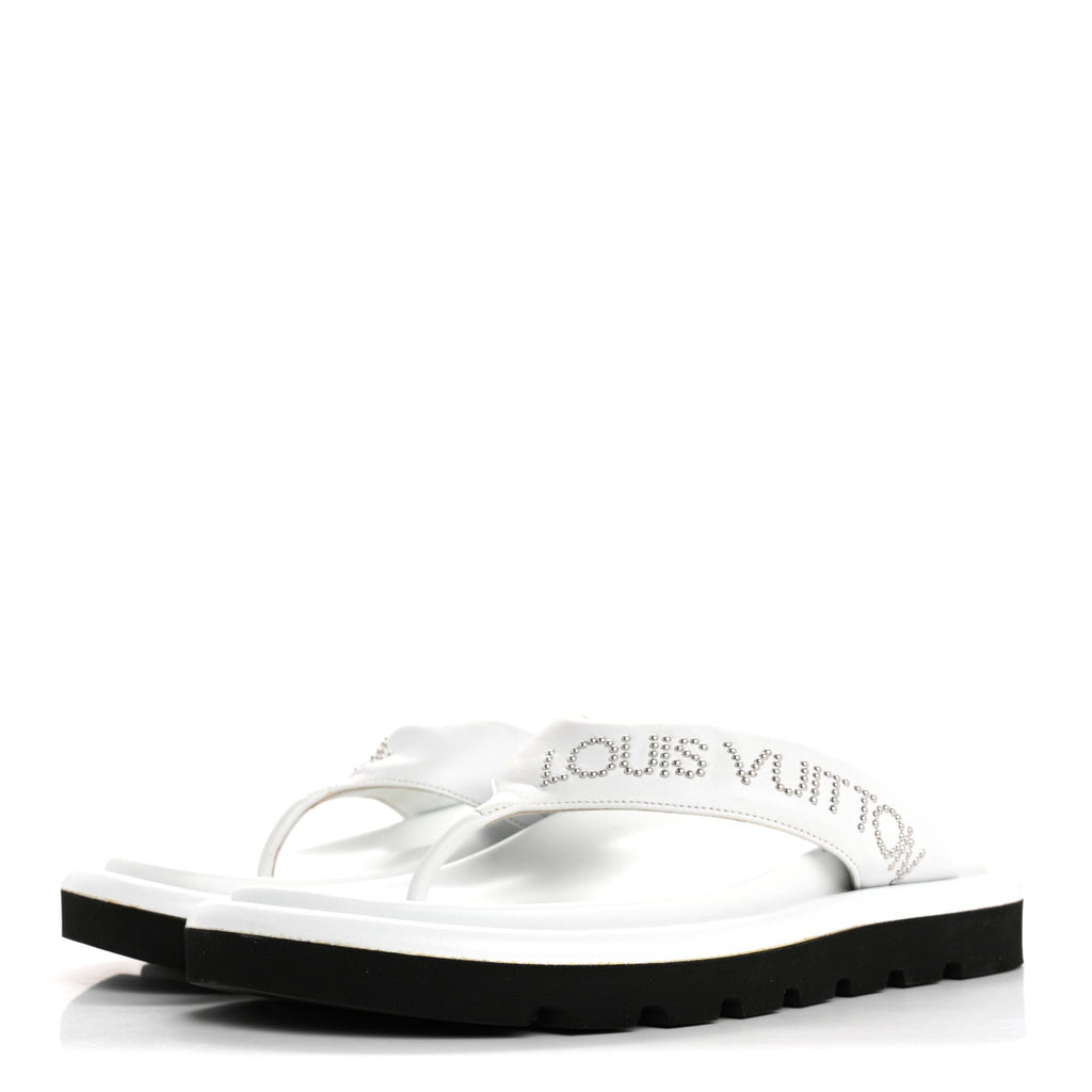 Calfskin Logo Studded Pillow Flat Thong Sandals 35 White £¨ Direct shipment via from wholesalehk.shop