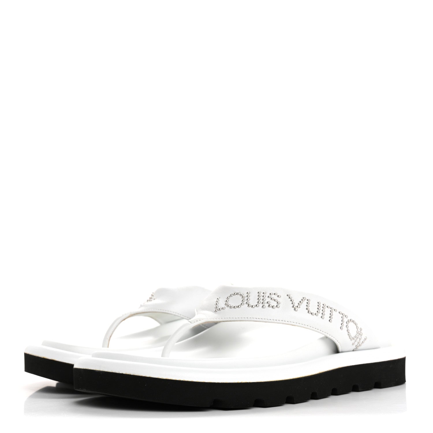 Calfskin Logo Studded Pillow Flat Thong Sandals 35 White £¨ Direct shipment via from wholesalehk.shop