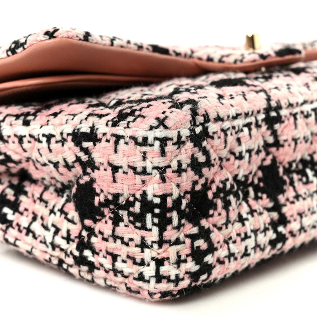 Tweed Quilted Medium Double Flap Pink Black White wholesalehk.shop