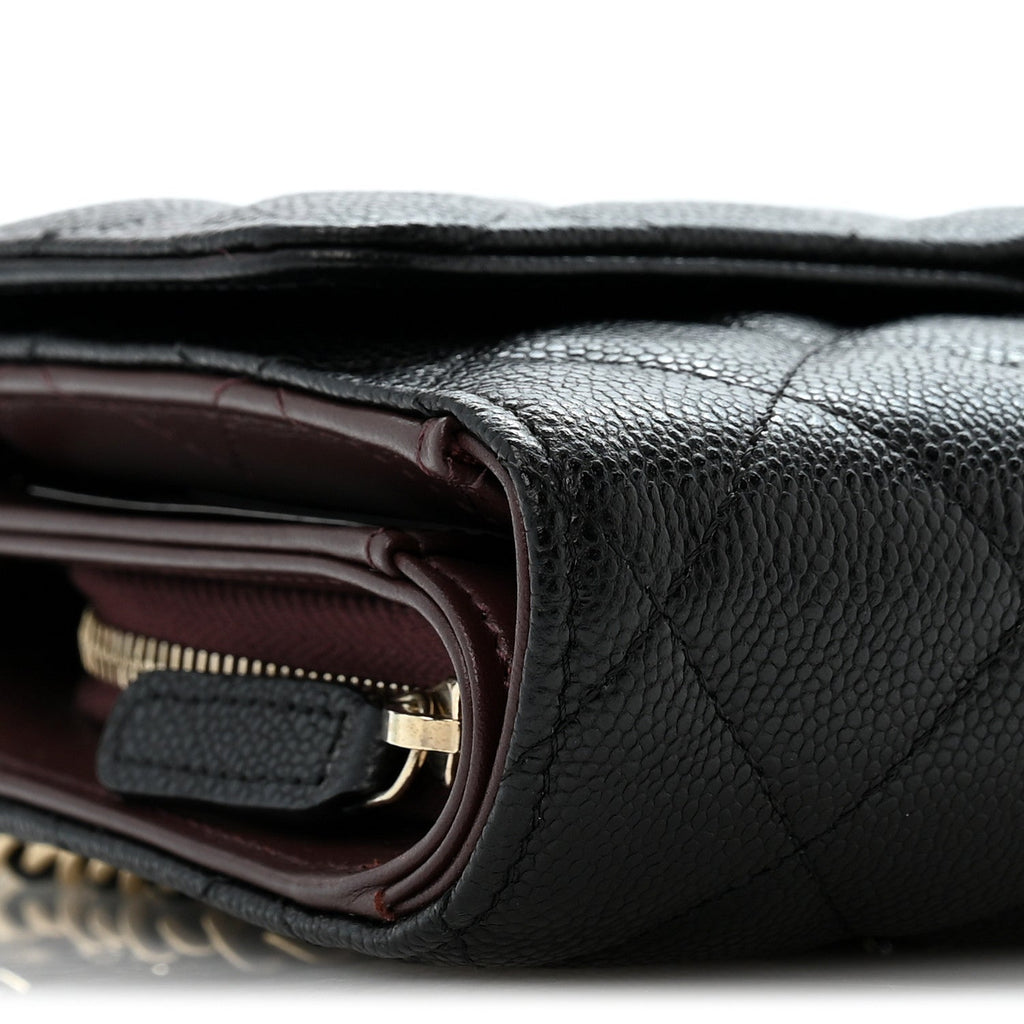 Caviar Quilted Compact Wallet On Chain WOC Black wholesalehk.shop