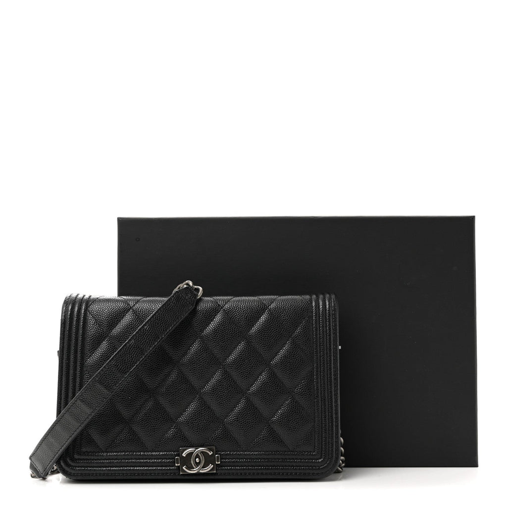Caviar Quilted Boy Wallet On Chain WOC Black wholesalehk.shop