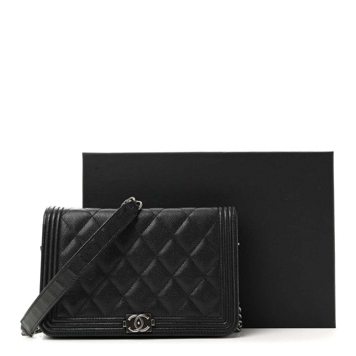 Caviar Quilted Boy Wallet On Chain WOC Black wholesalehk.shop