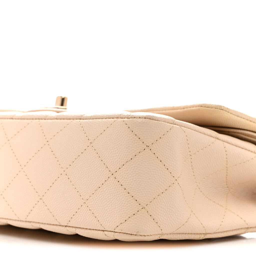 Caviar Quilted Medium Double Flap Light Beige wholesalehk.shop