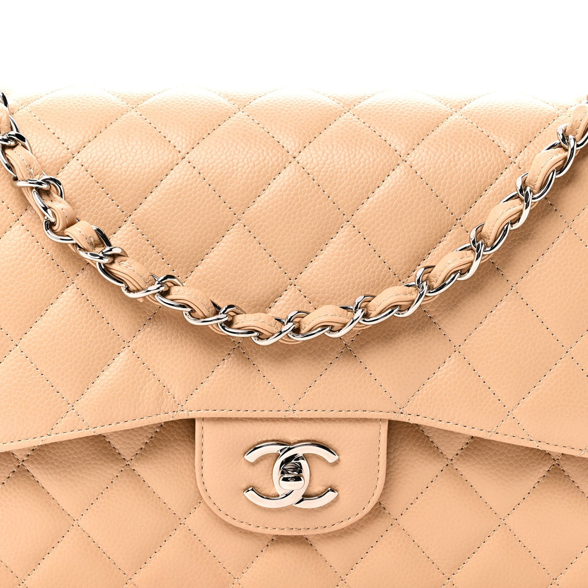 Caviar Quilted Jumbo Double Flap Beige wholesalehk.shop