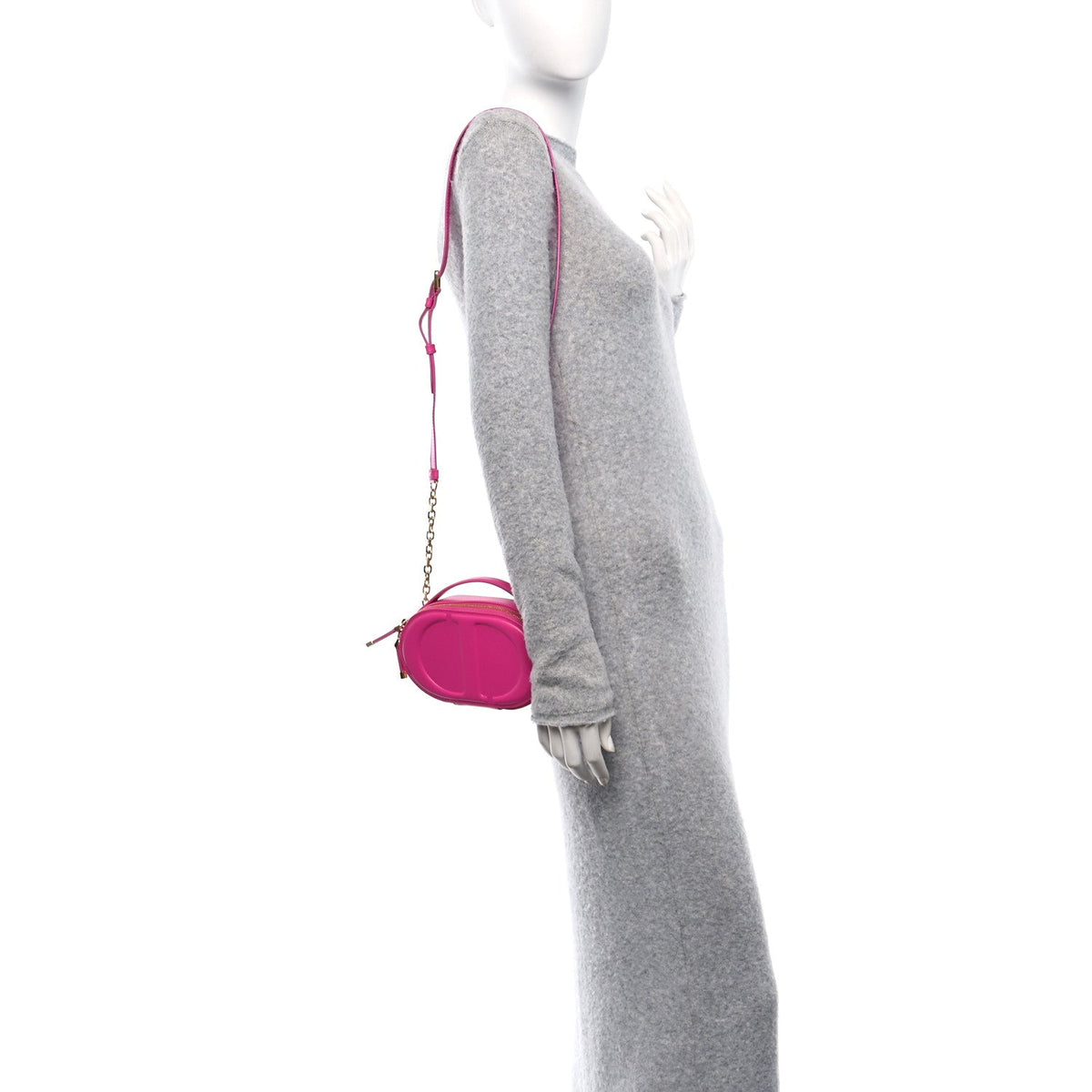 Calfskin CD Signature Oval Crossbody Camera Bag Rani Pink wholesalehk.shop