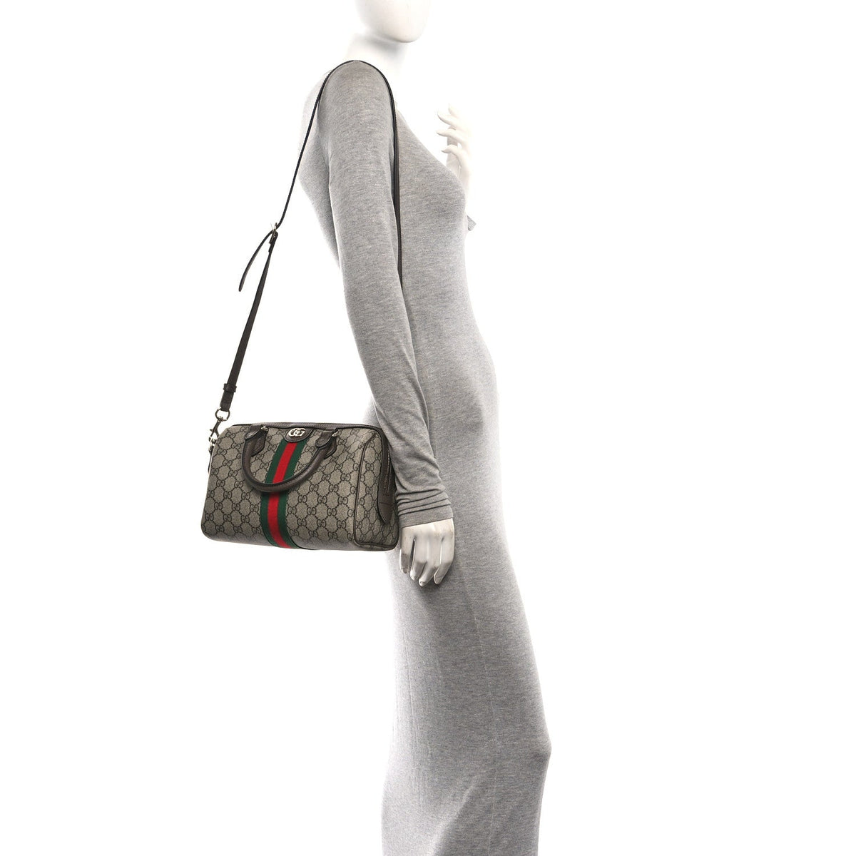 GG Supreme Monogram Web Medium Ophidia Top Handle Bag Beige Dark Brown wholesalehk.shop