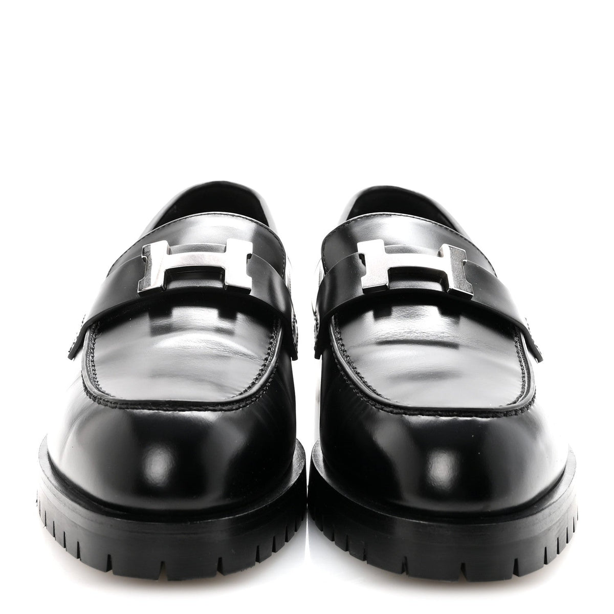 Glazed Calfskin Womens Faubourg Loafers 37 Black wholesalehk.shop