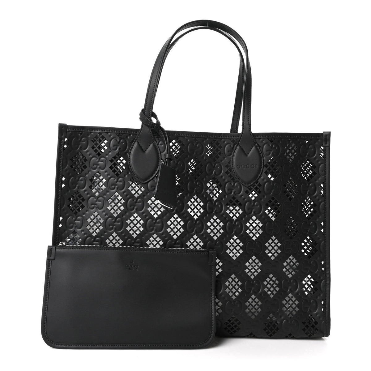 Calfskin GG Monogram Diamond Cut Medium Ophidia Tote Bag Black wholesalehk.shop