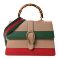 Moon Calfskin Web Large Dionysus Bamboo Top Handle Bag Camelia Bright Evergreen Hibiscus Red wholesalehk.shop