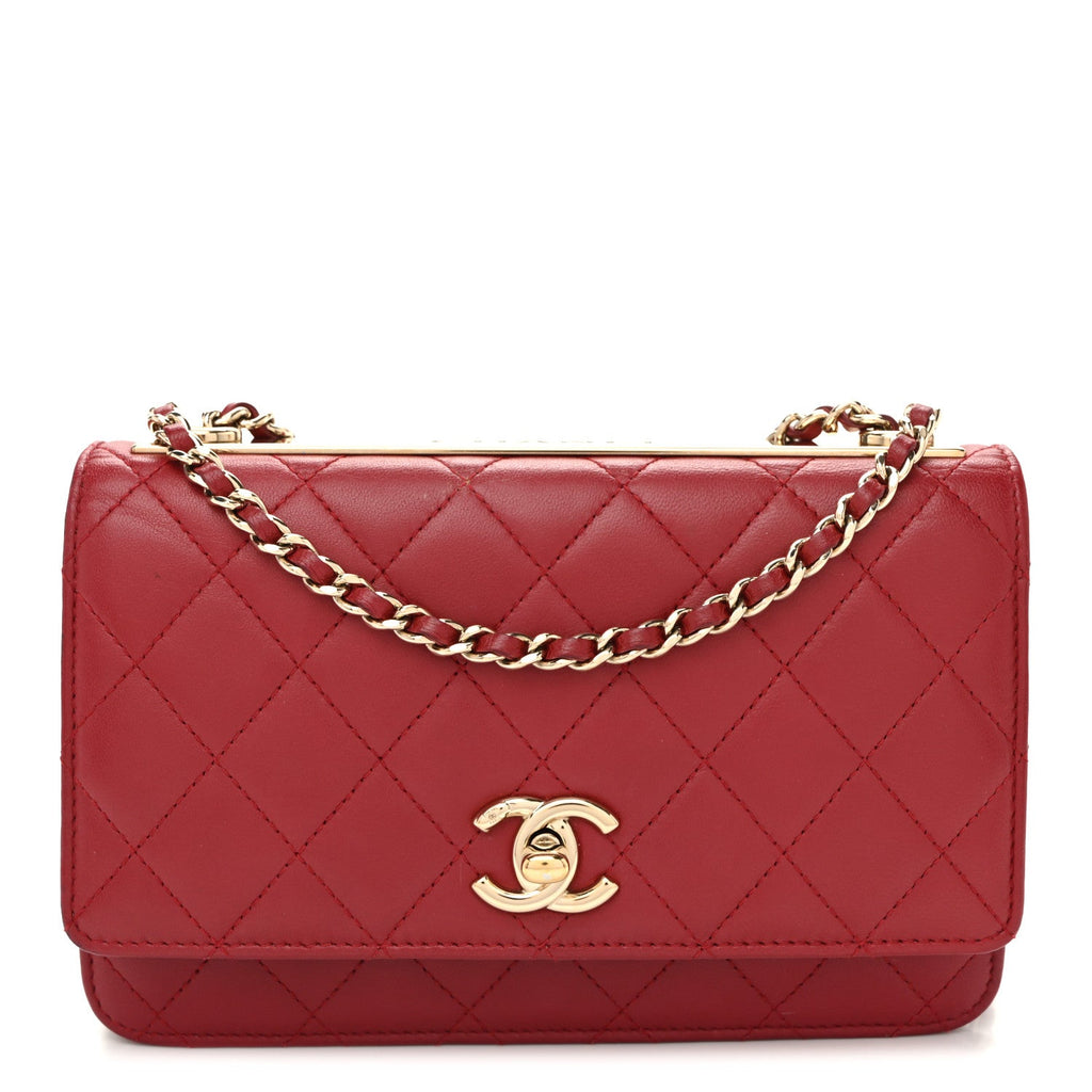 Lambskin Quilted Trendy CC Wallet On Chain WOC Red wholesalehk.shop