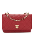Lambskin Quilted Trendy CC Wallet On Chain WOC Red wholesalehk.shop