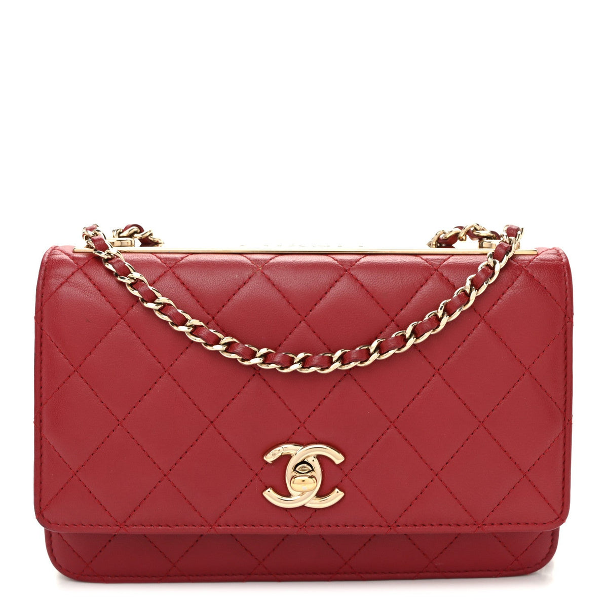 Lambskin Quilted Trendy CC Wallet On Chain WOC Red wholesalehk.shop