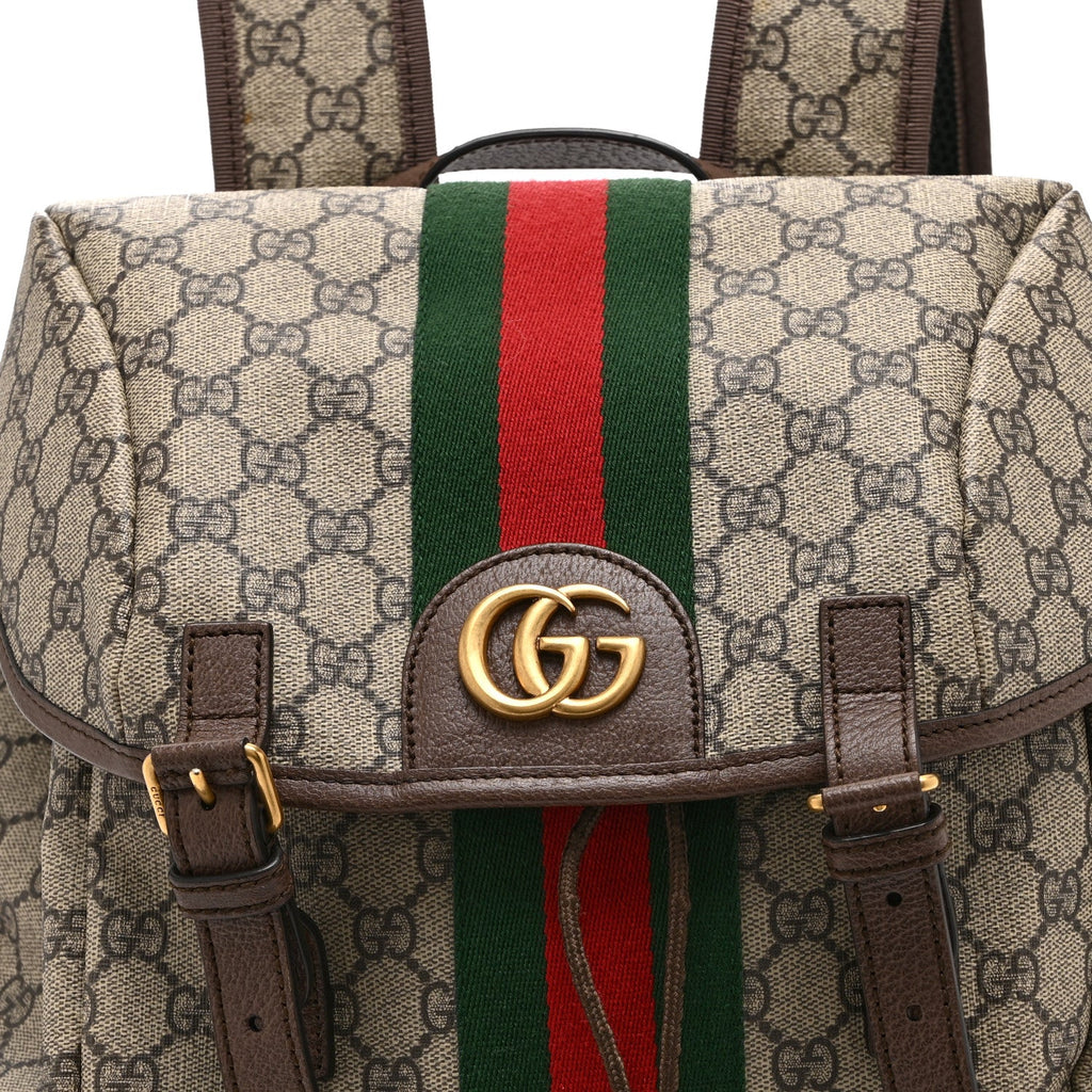 GG Supreme Monogram Medium Ophidia Double Buckle Backpack Brown wholesalehk.shop
