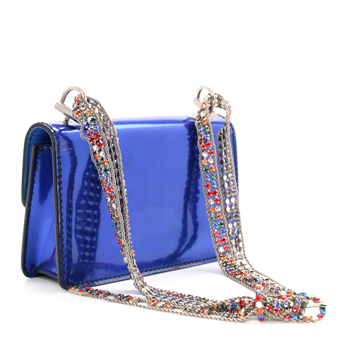 Metallic Patent Crystal Dioraddict Flap Bag Blue wholesalehk.shop