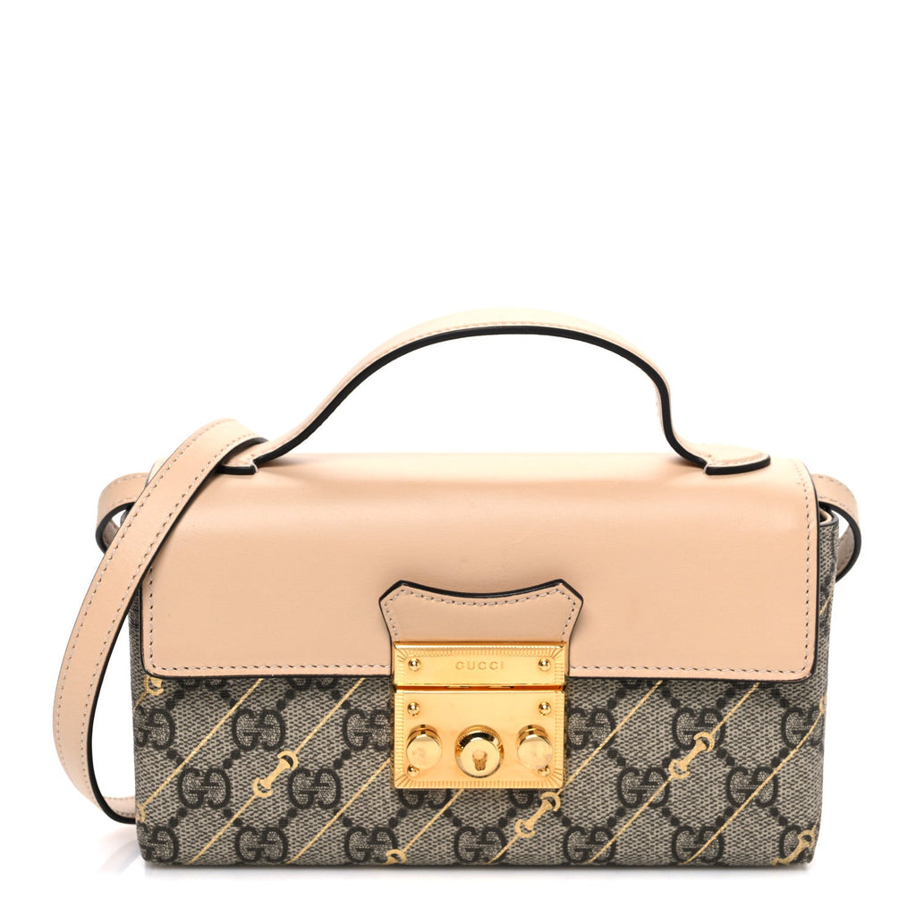 GG Supreme Monogram Calfskin Horsebit Print Mini Padlock Top Handle Shoulder Bag Beige Ebony Light Pink £¨ Direct shipment via from wholesalehk.shop