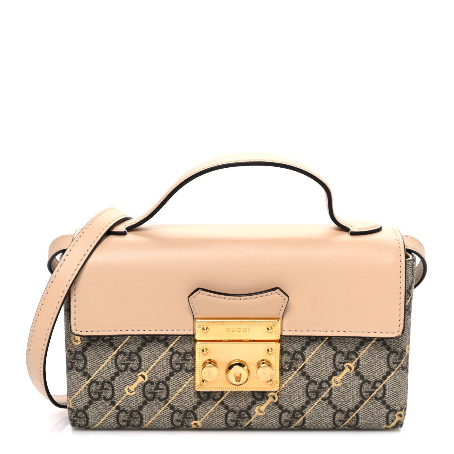 GG Supreme Monogram Calfskin Horsebit Print Mini Padlock Top Handle Shoulder Bag Beige Ebony Light Pink £¨ Direct shipment via from wholesalehk.shop