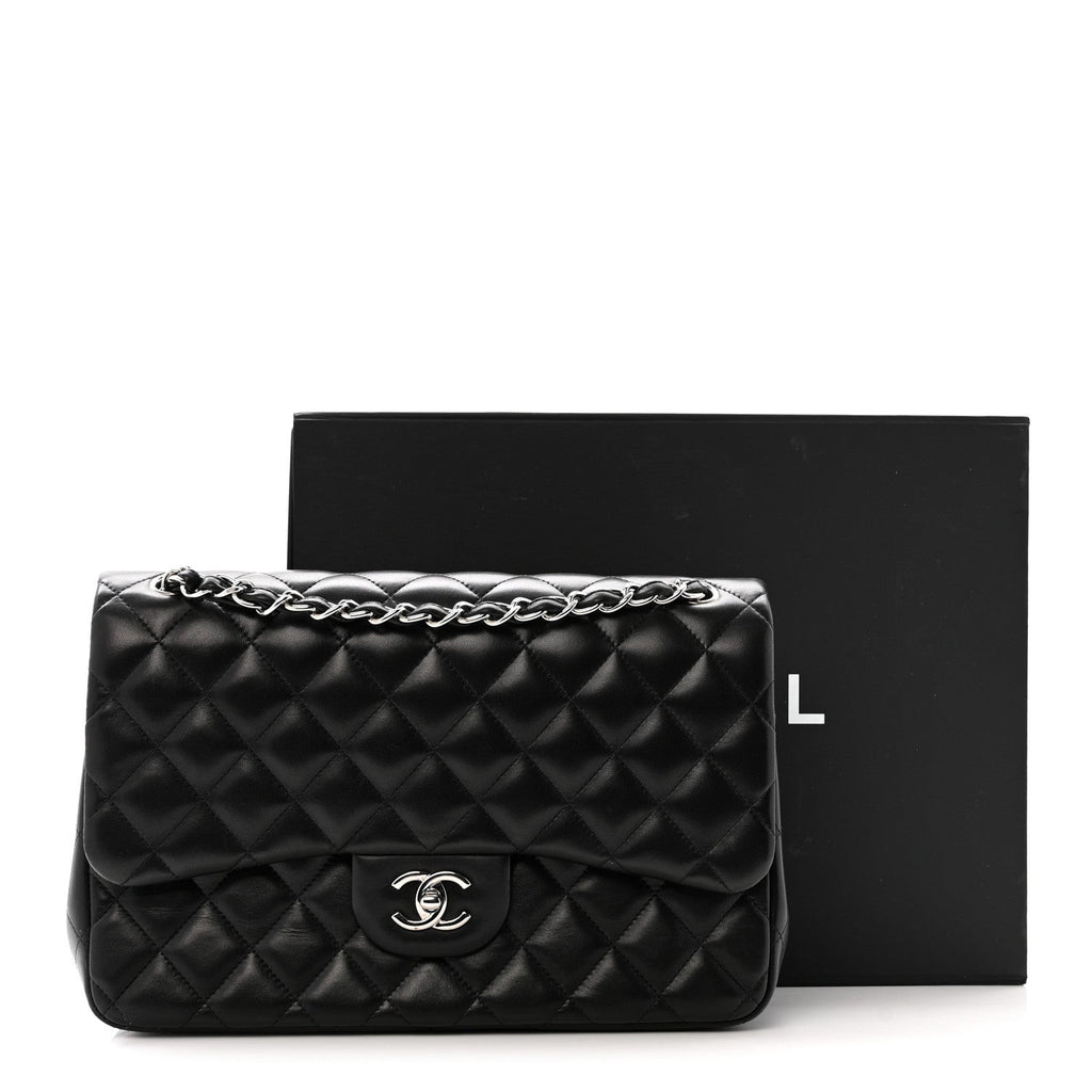 Lambskin Quilted Jumbo Double Flap Black wholesalehk.shop