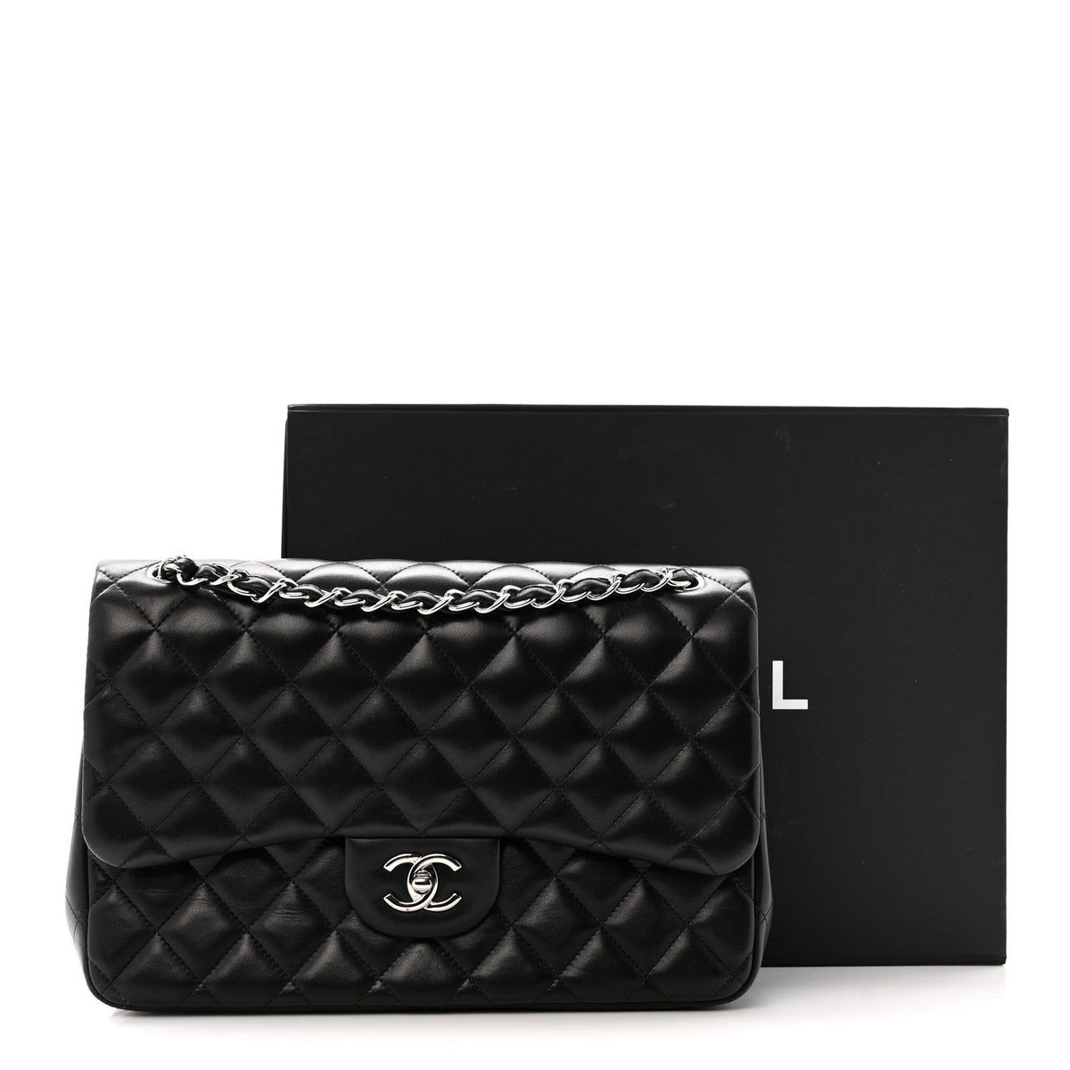 Lambskin Quilted Jumbo Double Flap Black wholesalehk.shop