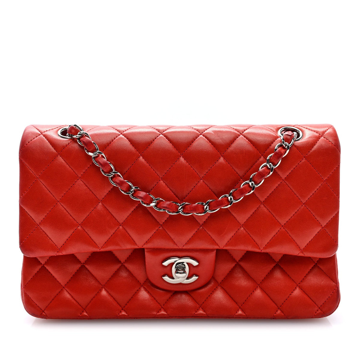 Lambskin Quilted Medium Double Flap Red wholesalehk.shop