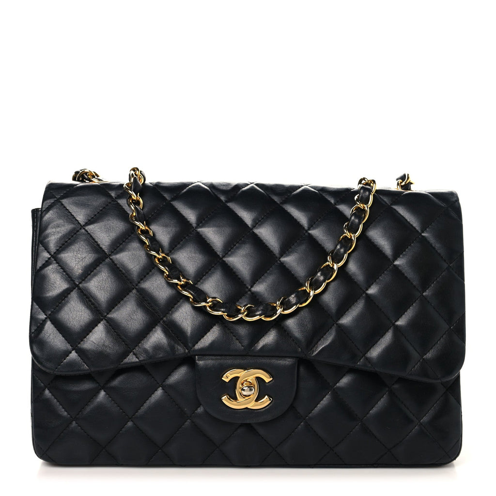 Lambskin Quilted Jumbo Double Flap Black wholesalehk.shop