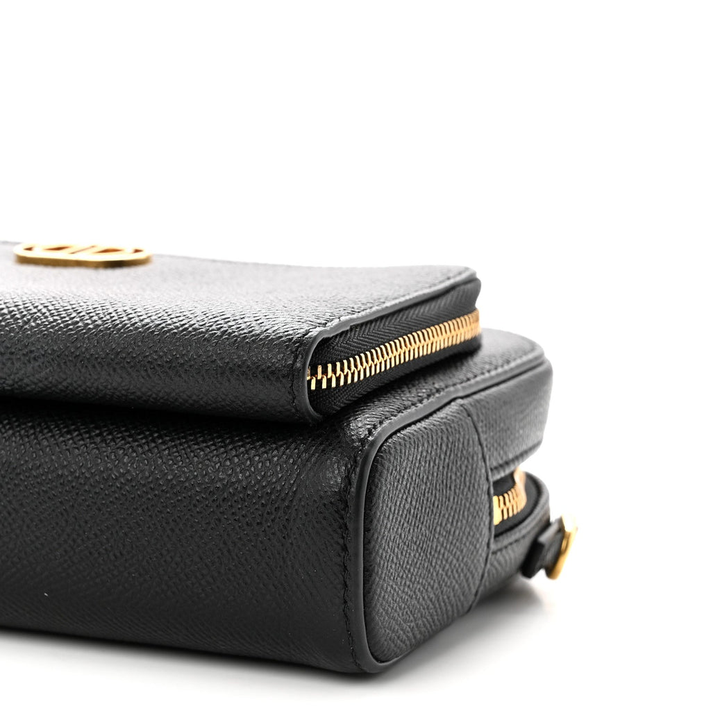 Grained Calfskin Caro Double Pouch Black wholesalehk.shop