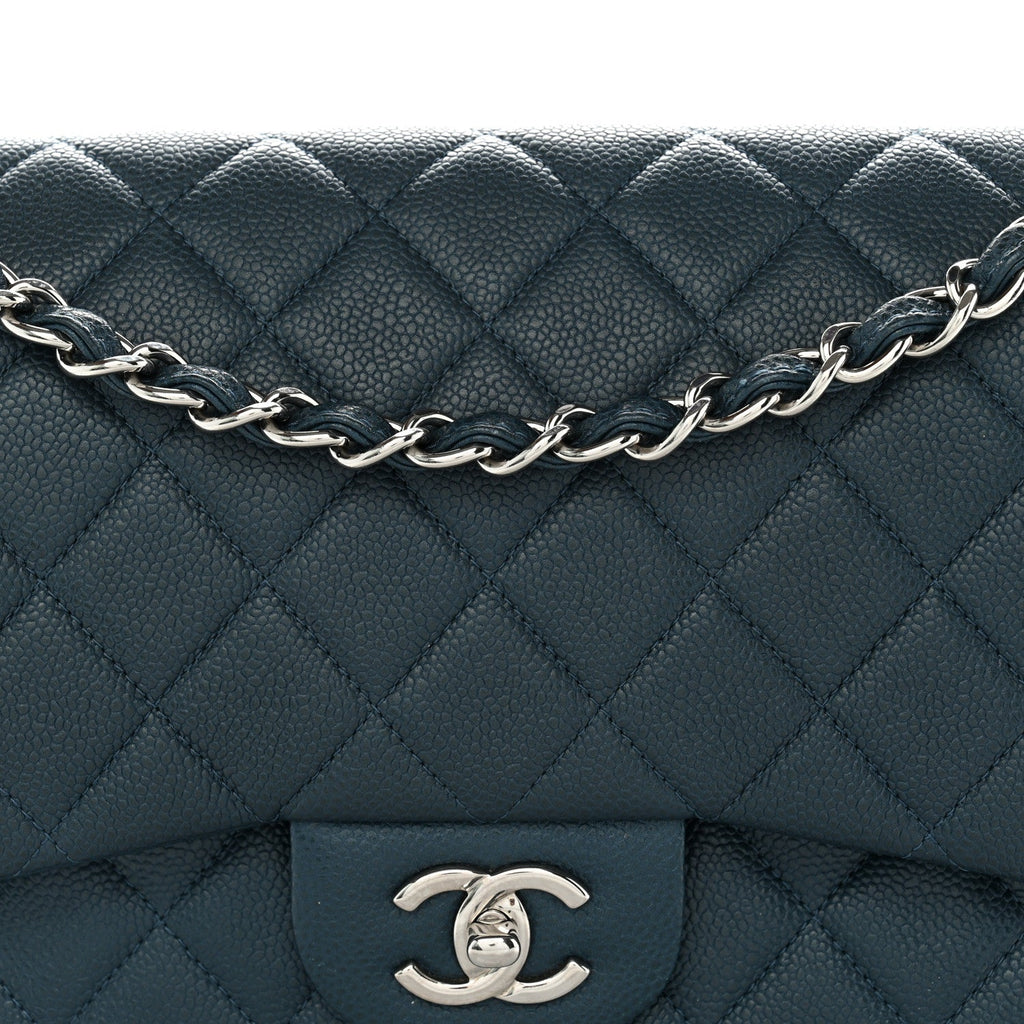 Metallic Caviar Quilted Jumbo Double Flap Dark Blue wholesalehk.shop