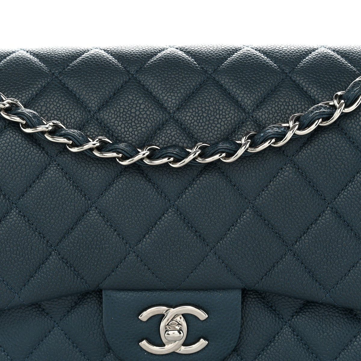 Metallic Caviar Quilted Jumbo Double Flap Dark Blue wholesalehk.shop