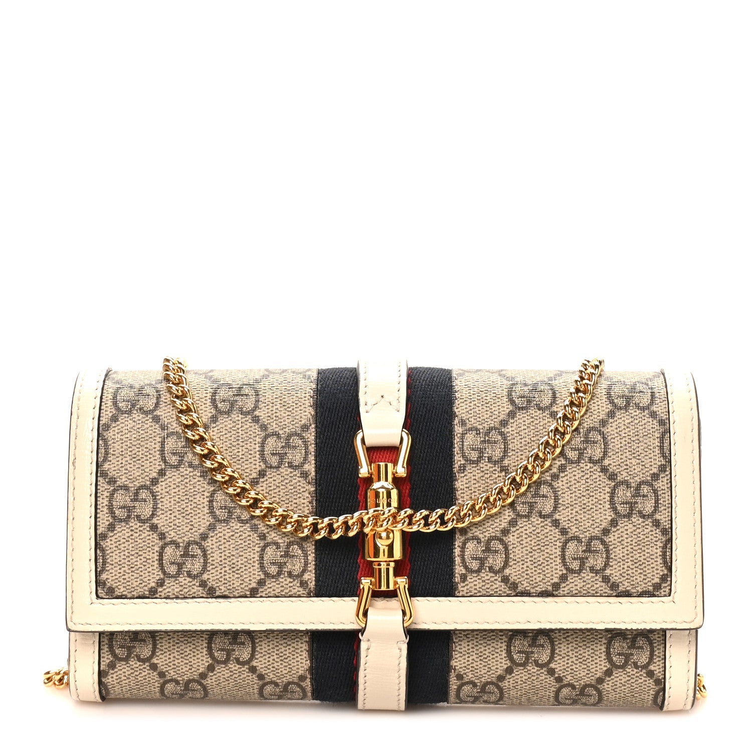 GG Supreme Monogram Textured Calfskin Web Jackie 1961 Chain Wallet Beige Ebony Mystic White £¨ Direct shipment via from wholesalehk.shop