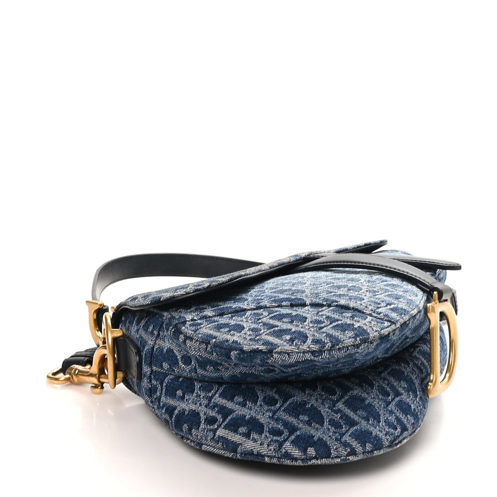 Denim Oblique Jacquard Saddle Bag With Strap Blue wholesalehk.shop