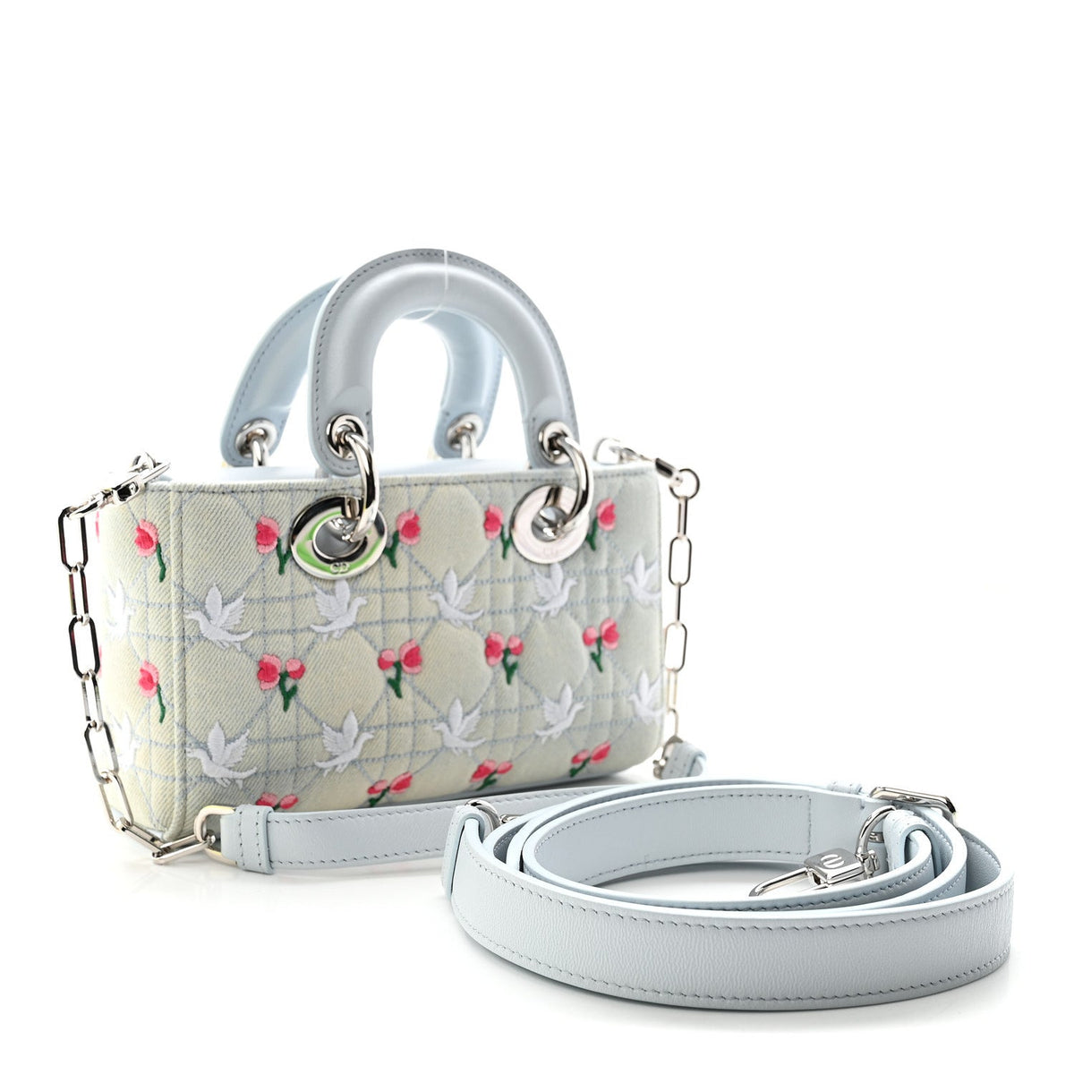 Denim Cannage Embroidered Doves & Roses Dioramour Mini Lady D-Joy Blue Multicolor wholesalehk.shop