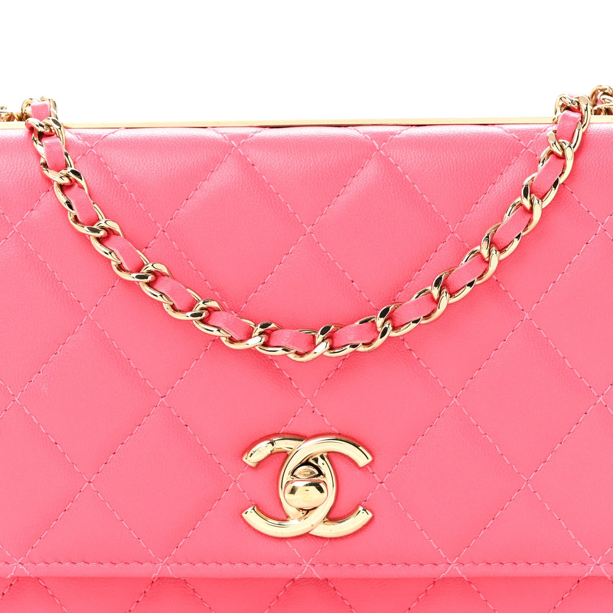 Lambskin Quilted Trendy CC Wallet On Chain WOC Pink wholesalehk.shop