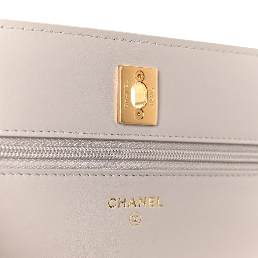 Lambskin Quilted CC Pearl Crush Wallet on Chain WOC Grey wholesalehk.shop
