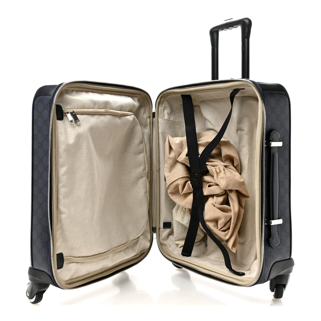 GG Supreme Monogram Textured Dollar Calfskin Web Ophidia Small Savoy Cabin Trolley Black Blue wholesalehk.shop