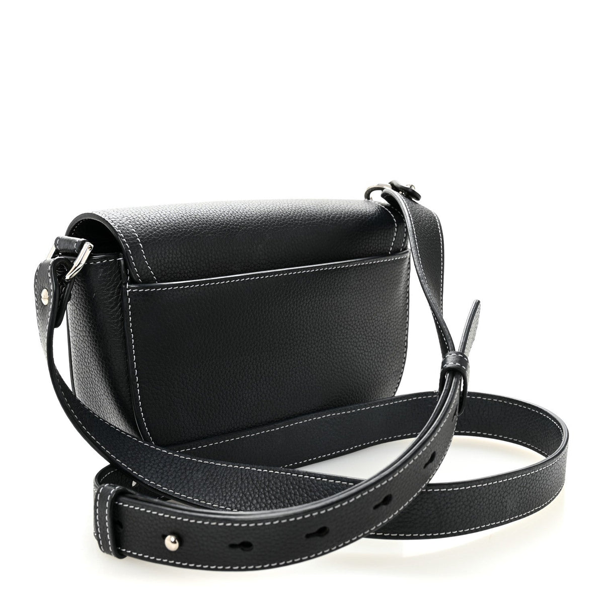 Grained Calfskin Saddle Messenger Bag With Strap Black wholesalehk.shop