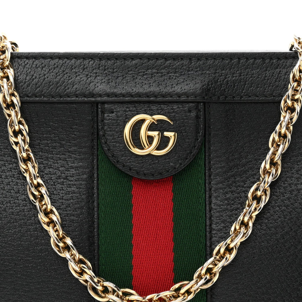 Calfskin GG Web Small Ophidia Chain Shoulder Bag Black wholesalehk.shop