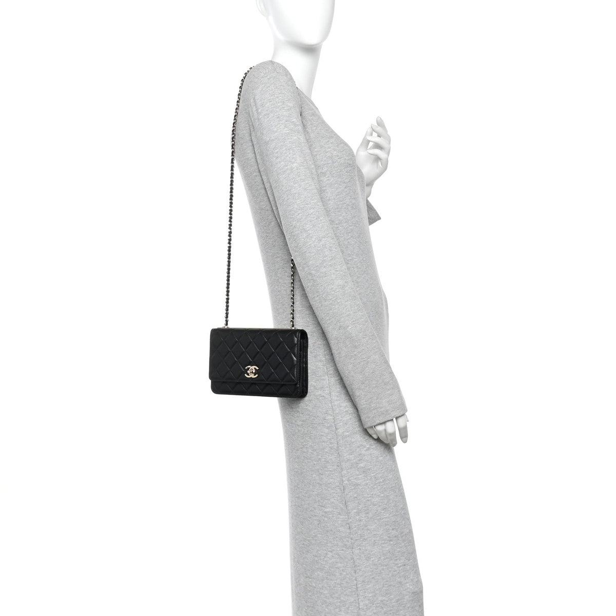 Lambskin Quilted Trendy CC Wallet On Chain WOC Black wholesalehk.shop