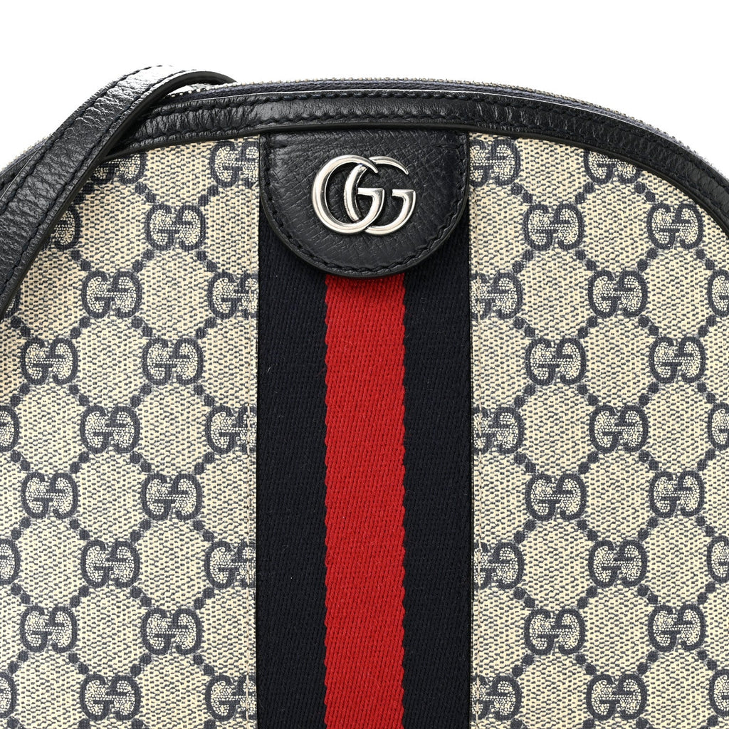 GG Supreme Monogram Textured Dollar Calfskin Web Small Ophidia Dome Shoulder Bag Beige Blue wholesalehk.shop
